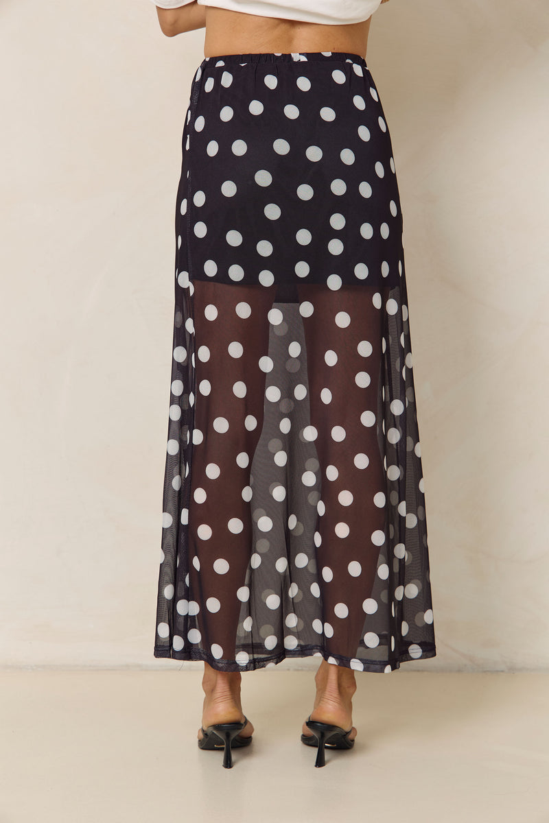 Evie Polka Dot Maxi Skirt - Black and White - The Self Styler