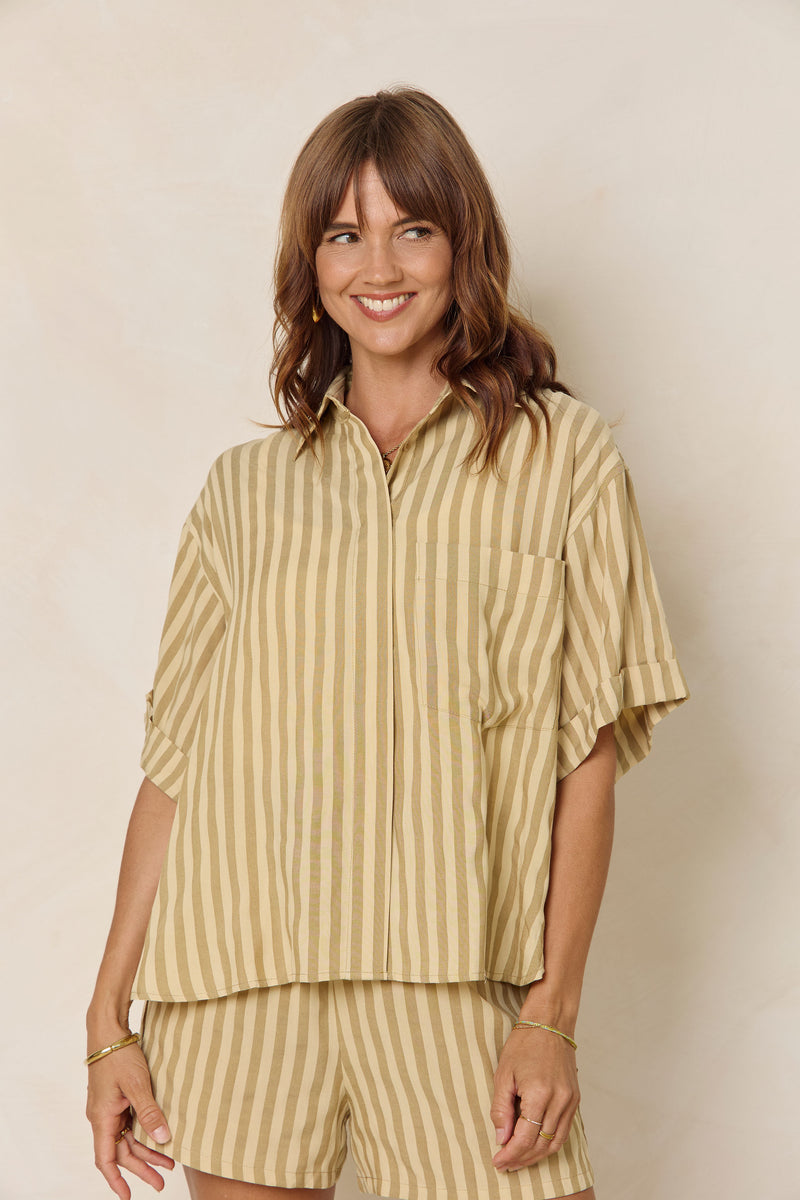 Harper Stripe Shirt - Yellow - The Self Styler