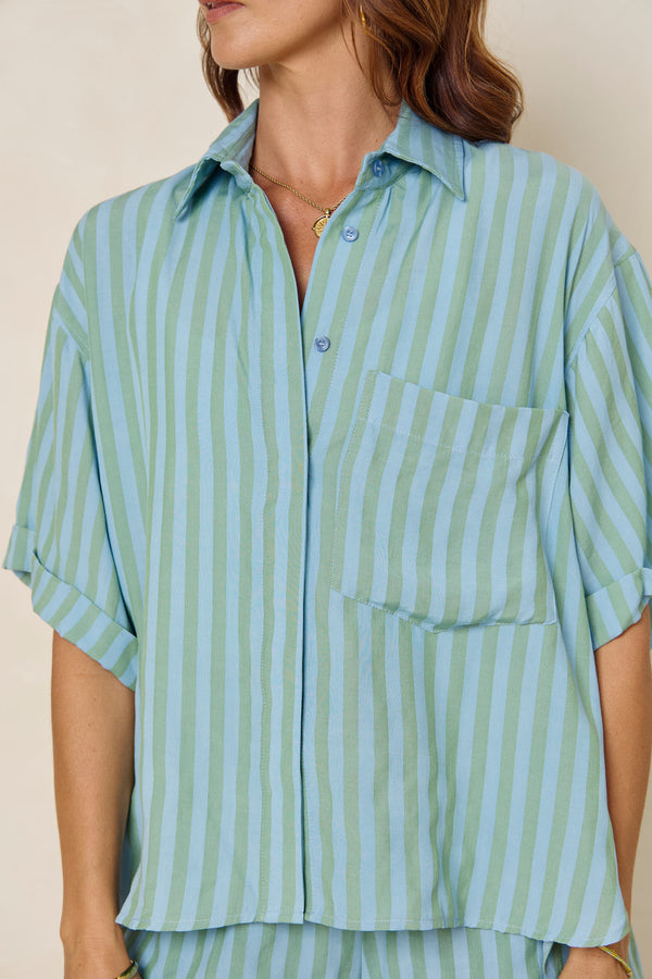 Harper Stripe Shirt - Blue - The Self Styler