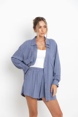 Riley Pinstripe Shorts - Blue