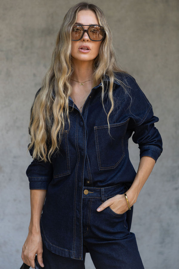 Duke Oversized Denim Shirt - Dark Indigo