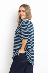 Zephyr Relaxed-Fit Stripe Tee - Navy - The Self Styler