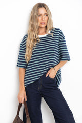 Zephyr Relaxed-Fit Stripe Tee - Navy - The Self Styler