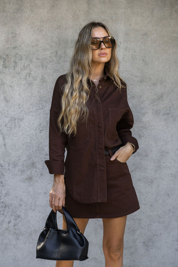 Duke Oversized Denim Shirt - Chocolate