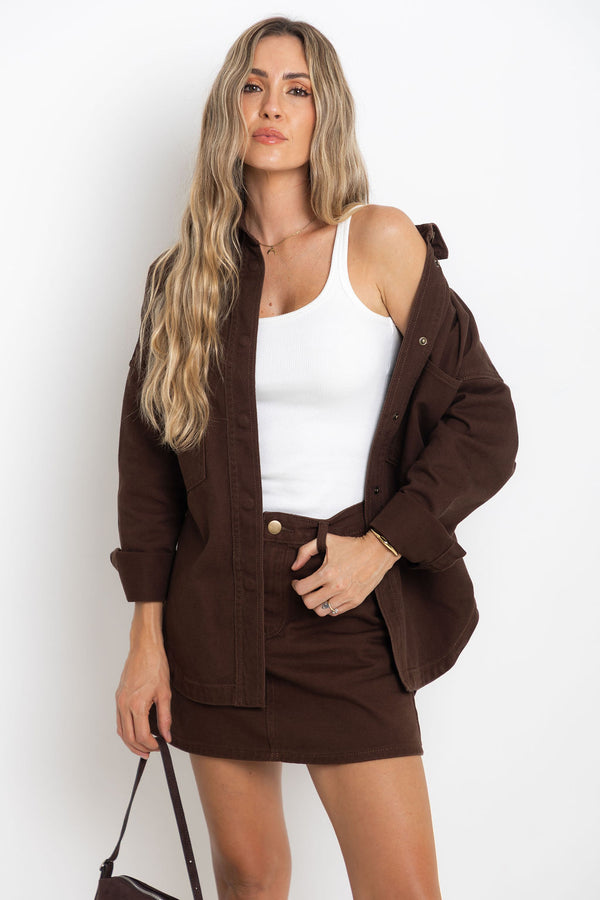 Dylan Denim Mini Skirt - Choc - The Self Styler Exclusive