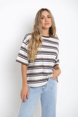 Ryan Relaxed-Fit Stripe Tee - Choc and Blue - The Self Styler