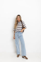 Ryan Relaxed-Fit Stripe Tee - Choc and Blue - The Self Styler