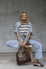 Ryan Relaxed-Fit Stripe Tee - Choc and Blue - The Self Styler