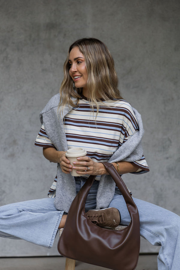 Ryan Relaxed-Fit Stripe Tee - Choc and Blue