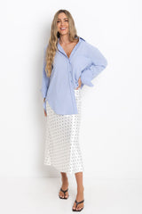 Vienna Satin Midi Skirt - Ivory / Black Polka Dots - The Self Styler
