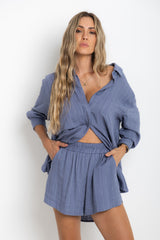 Riley Pinstripe Shorts - Blue - The Self Styler