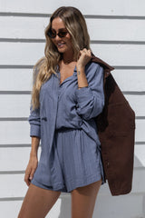 Riley Pinstripe Shorts - Blue - The Self Styler