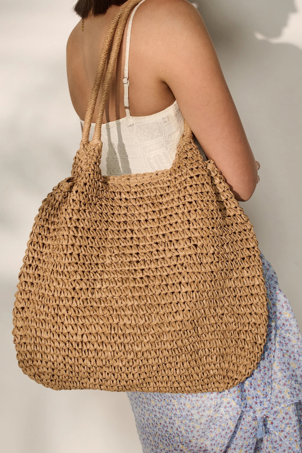 Solana Woven Straw Tote Bag - Tan