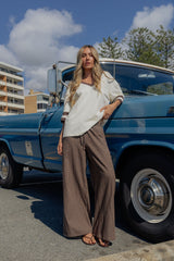Landon Wide Leg Pants - Chocolate Check