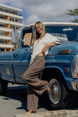 Landon Wide Leg Pants - Chocolate Check