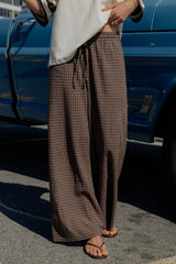 Landon Wide Leg Pants - Chocolate Check