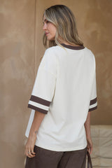 Stevie Relaxed-Fit V-Neck Tee - Butter and Chocolate