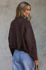 Suki Suede Look Bomber Jacket - Chocolate