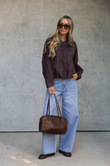 Suki Suede Look Bomber Jacket - Chocolate