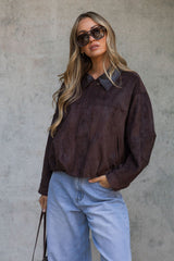 Suki Suede Look Bomber Jacket - Chocolate