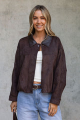 Suki Suede Look Bomber Jacket - Chocolate