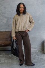 Suki Suede Look Bomber Jacket - Light Khaki