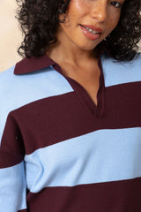 Taylor Rugby Stripe Polo Knit - Blue and Plum