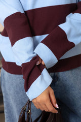 Taylor Rugby Stripe Polo Knit - Blue and Plum