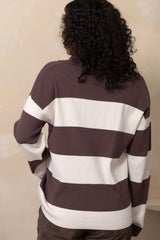 Taylor Rugby Stripe Polo Knit - Chocolate and Cream