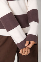 Taylor Rugby Stripe Polo Knit - Chocolate and Cream