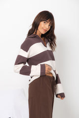 Taylor Rugby Stripe Polo Knit - Chocolate and Cream