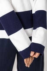 Taylor Rugby Stripe Polo Knit - Navy and Cream