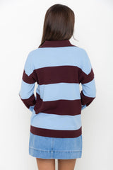 Taylor Rugby Stripe Polo Knit - Blue and Plum