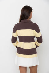 Taylor Rugby Stripe Polo Knit - Yellow & Chocolate