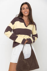 Taylor Rugby Stripe Polo Knit - Yellow & Chocolate