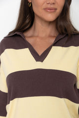Taylor Rugby Stripe Polo Knit - Yellow & Chocolate