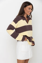 Taylor Rugby Stripe Polo Knit - Yellow & Chocolate