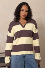 Taylor Rugby Stripe Polo Knit - Yellow & Chocolate