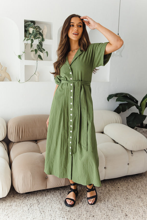Elodie Midi Dress - Green - The Self Styler