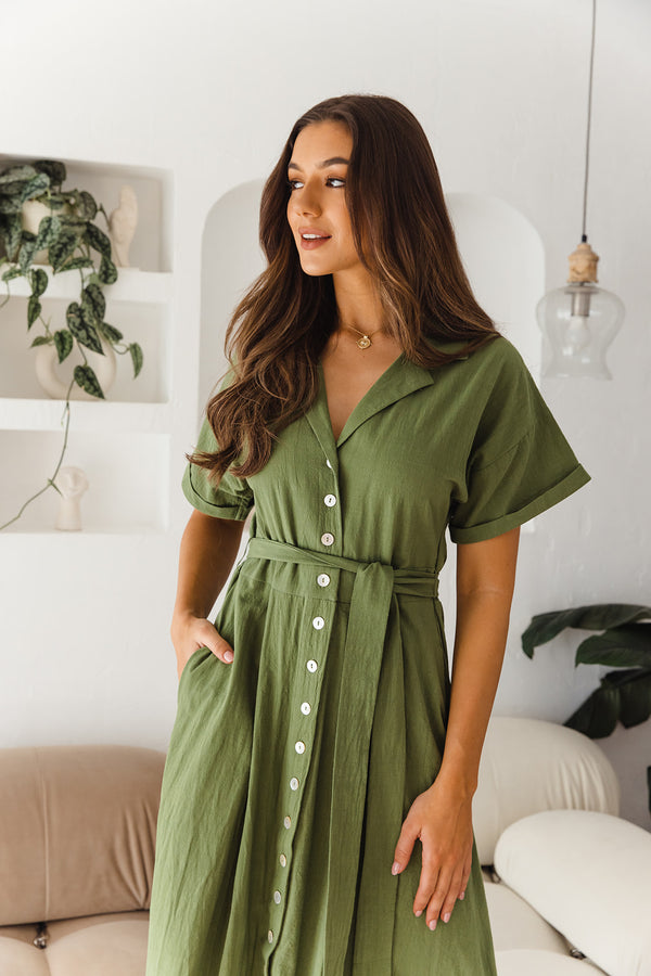 Elodie Midi Dress - Green - The Self Styler