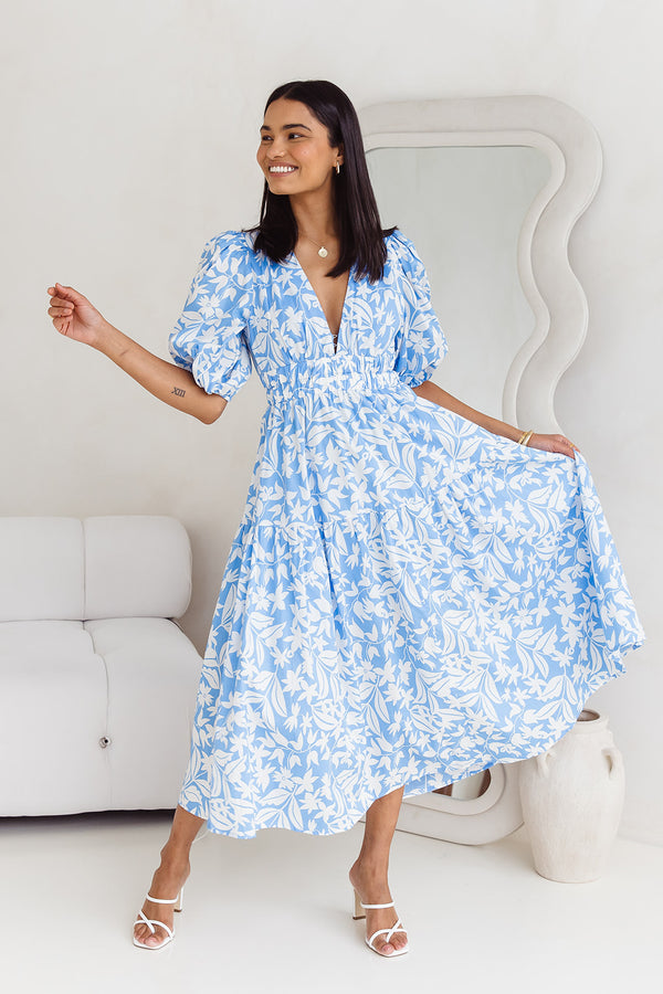 Daisy Midi Dress - Blue Floral - The Self Styler