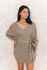 Clea Knit Mini Dress - Olive Green - The Self Styler