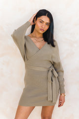 Clea Knit Mini Dress - Olive Green - The Self Styler