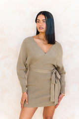 Clea Knit Mini Dress - Olive Green - The Self Styler