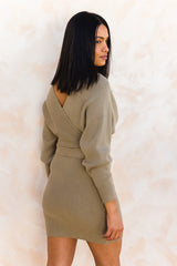 Clea Knit Mini Dress - Olive Green - The Self Styler