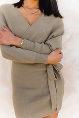 Clea Knit Mini Dress - Olive Green - The Self Styler