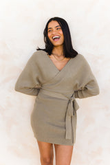 Clea Knit Mini Dress - Olive Green - The Self Styler