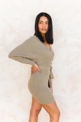 Clea Knit Mini Dress - Olive Green - The Self Styler