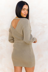 Clea Knit Mini Dress - Olive Green - The Self Styler