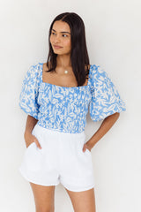 Poppy Crop Top - Blue Floral - The Self Styler